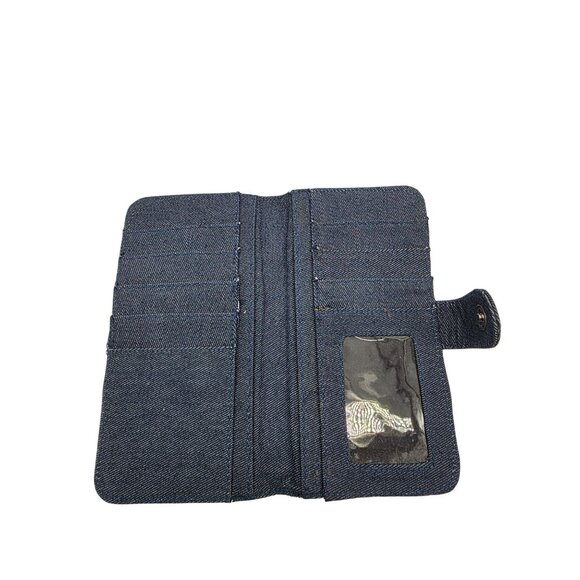 Floral Embroidered Denim Handbag With Zipper Closure & Matching Wallet Set - Picture 4 of 16